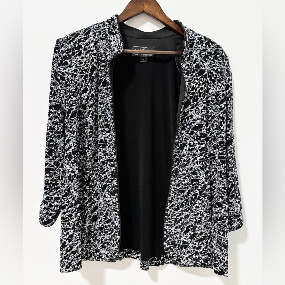 Alex Evenings Elegant Mandarin Jacket Womens Size 2X Black White‎ Formal Floral